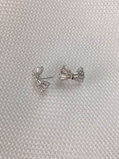 Silver Brass Cubic Zirconia Bowknot Dainty Stud Earring