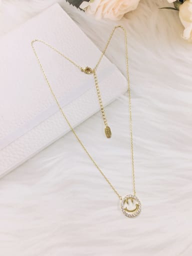 Gold Brass Cubic Zirconia Smiley Dainty Initials Necklace