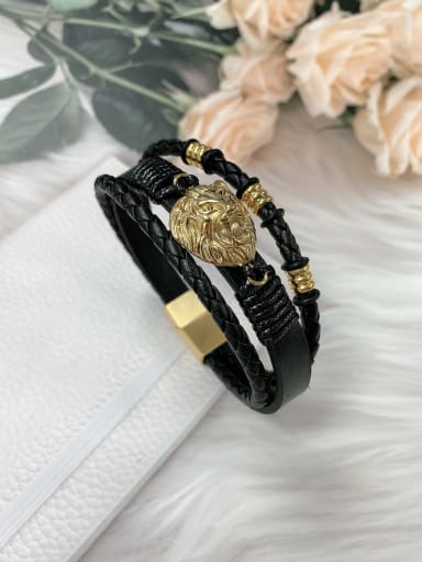 Gold Stainless steel Leather Lion Trend Bracelet