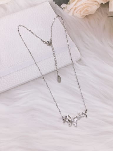 White Brass Cubic Zirconia Butterfly Dainty Link Necklace