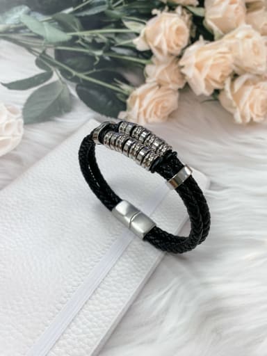 Stainless steel Leather Round Trend Bracelet