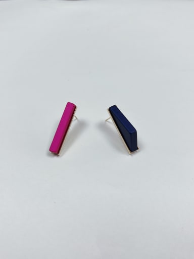 Rose Red and Deep Blue Zinc Alloy Enamel Irregular Minimalist Stud Earring