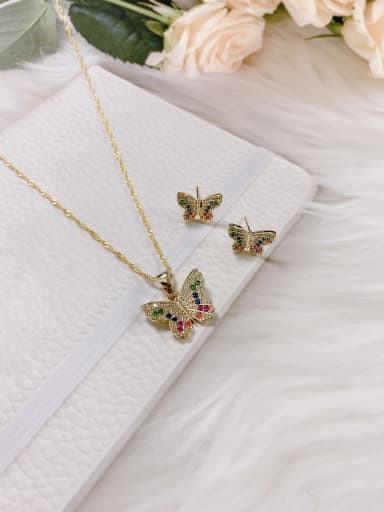 custom Trend Butterfly Brass Cubic Zirconia Earring and Necklace Set