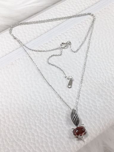 Red 925 Sterling Silver Cats Eye Fox Dainty Initials Necklace