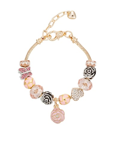 custom Copper Alloy Rhinestone Pink Glass beads Irregular Luxury Charm Bracelet
