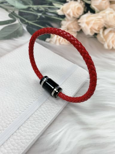Red Stainless steel Leather Oval Trend Bracelet