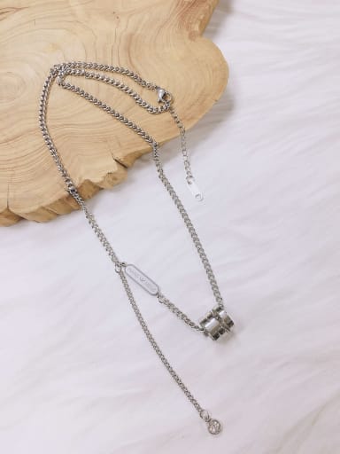 Silver Stainless steel Rhinestone Cone Minimalist Link Necklace