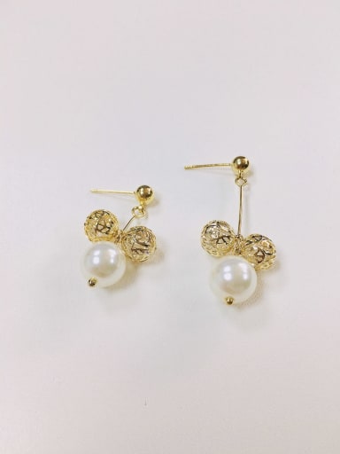 custom Brass Imitation Pearl Bead Cage Trend Drop Earring