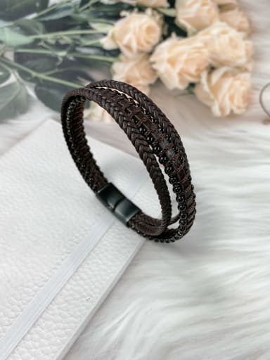 Black Stainless steel Leather Irregular Trend Bracelet