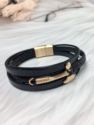 Gold Stainless steel Leather Religious Trend Bracelet