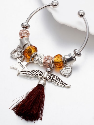 custom Copper Alloy Rhinestone Cotton thread Pentagram Vintage Charm Bracelet