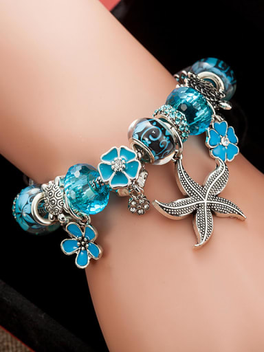 Blue Copper Alloy Crystal Enamel Star Classic Charm Bracelet