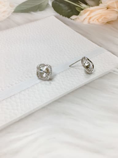 White Brass Cubic Zirconia Square Trend Stud Earring