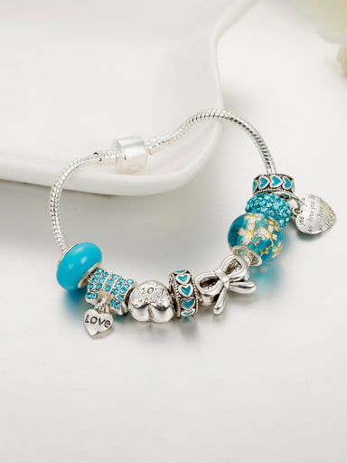 custom Copper Alloy Glass beads Blue Enamel Bowknot Luxury Charm Bracelet