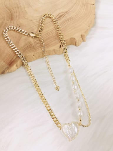Gold Brass Shell Heart Trend Link Necklace