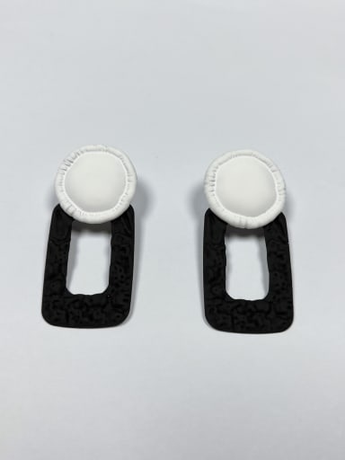 White and Black Zinc Alloy Enamel Round Statement Drop Earring