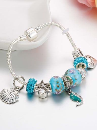 custom Copper Alloy Rhinestone Glass beads Dolphin Trend Charm Bracelet