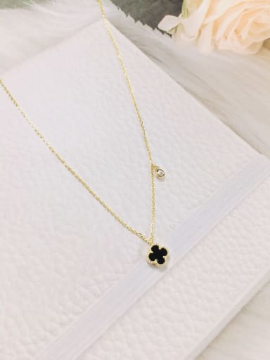 Black 925 Sterling Silver Acrylic Clover Dainty Initials Necklace