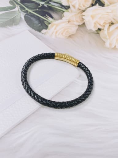 Gold Stainless steel Leather Irregular Dainty Handmade Weave Bracelet