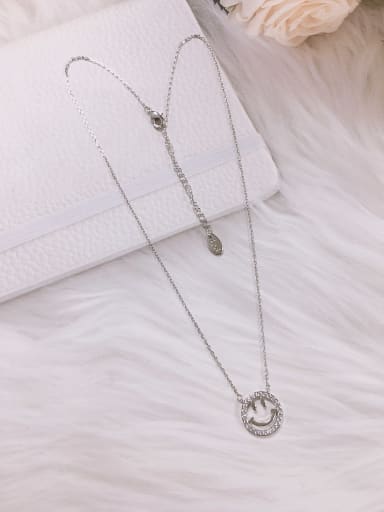 White Brass Cubic Zirconia Smiley Dainty Initials Necklace