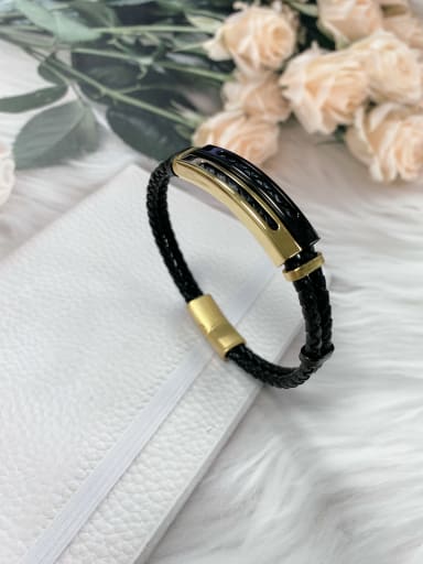 Gold Stainless steel Leather Geometric Trend Bracelet