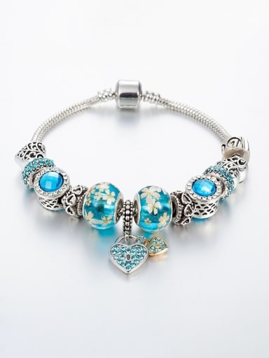 custom Copper Alloy Rhinestone Glass beads Heart Classic Charm Bracelet