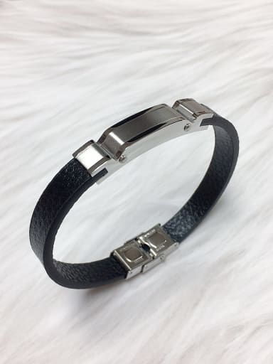 Silver Stainless steel Leather Rectangle Trend Bracelet