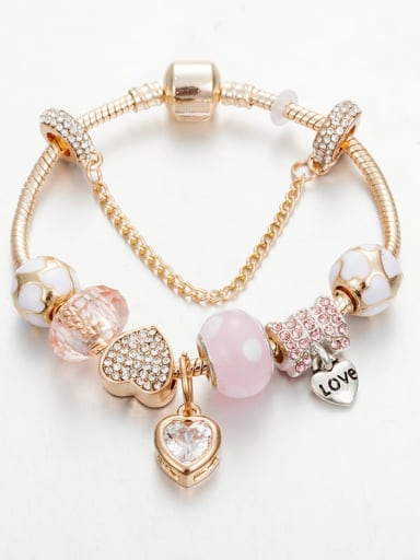 custom Copper Alloy Crystal Lampwork Stone Heart Luxury Charm Bracelet