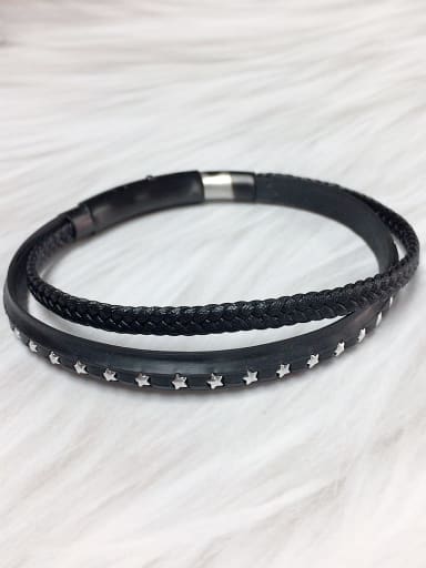 Black Stainless steel Leather Star Trend Bracelet