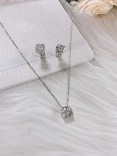 White Luxury Round Brass Cubic Zirconia White Earring and Necklace Set