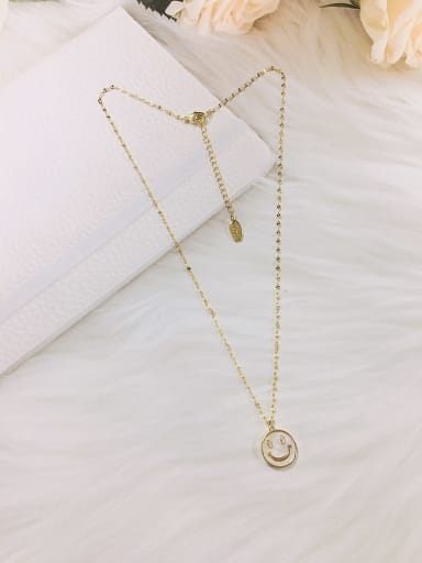 Gold Brass Cubic Zirconia Smiley Dainty Link Necklace