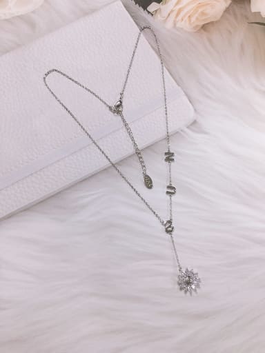 White Cubic Zirconia Flower Dainty Initials Necklace