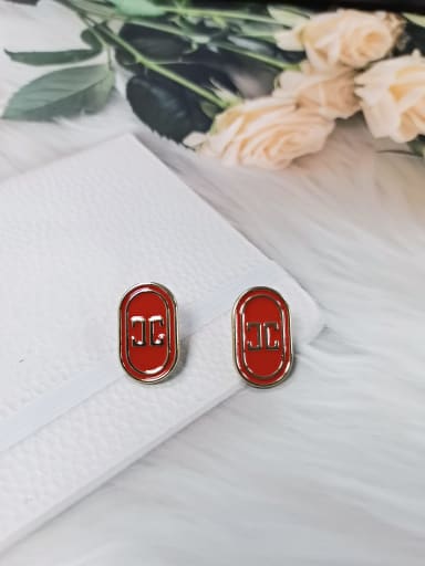 Red Zinc Alloy Enamel Oval Trend Stud Earring