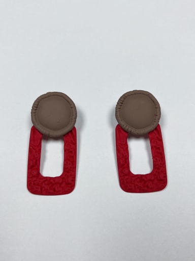 Coffee and Red Zinc Alloy Enamel Round Statement Drop Earring