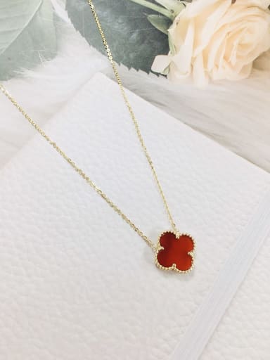 Red 925 Sterling Silver Shell Clover Dainty Initials Necklace