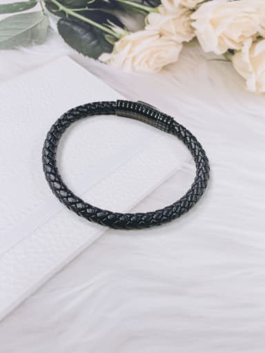 Black Stainless steel Leather Irregular Dainty Handmade Weave Bracelet