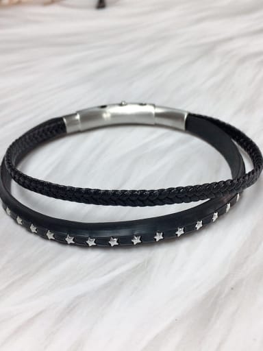 Silver Stainless steel Leather Star Trend Bracelet