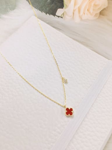 Red 925 Sterling Silver Acrylic Clover Dainty Initials Necklace