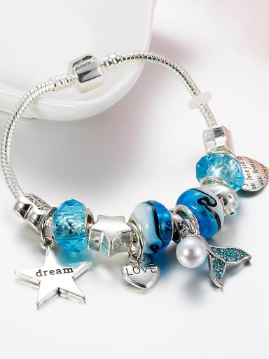 custom Copper Alloy Crystal Blue Glass beads Star Luxury Charm Bracelet