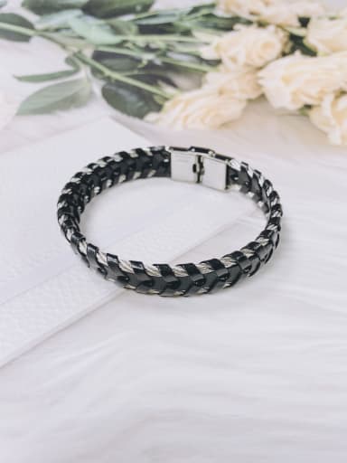 Black Stainless steel Leather Irregular Luxury Handmade Weave Bracelet