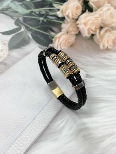 Gold and White Stainless steel Leather Round Trend Bracelet