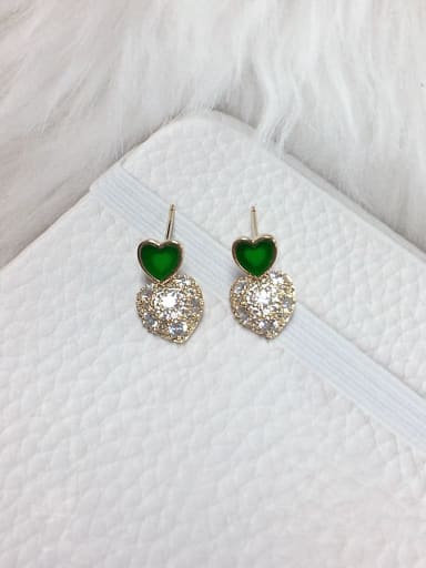 Green Brass Cubic Zirconia Acrylic Heart Dainty Stud Earring