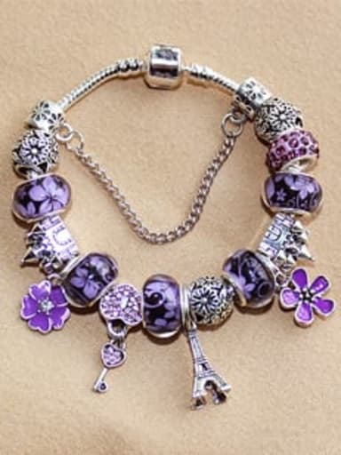 Purple Copper Alloy Rhinestone Enamel Key Classic Charm Bracelet