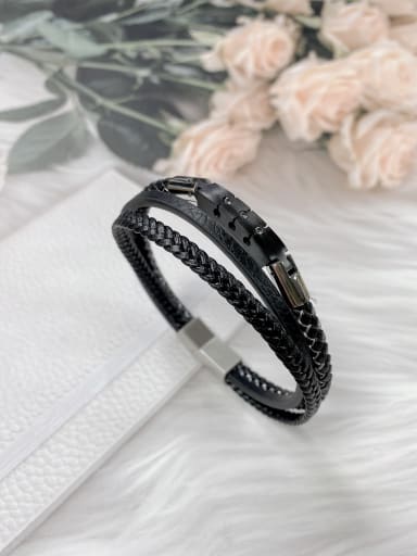 Stainless steel Cubic Zirconia Leather Irregular Trend Bracelet