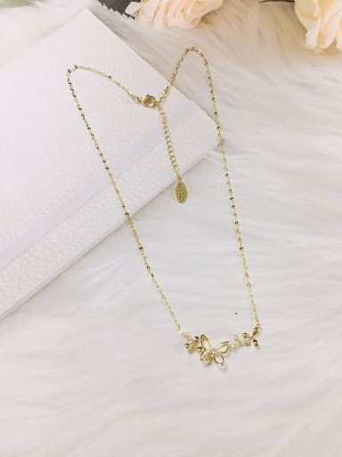 Gold Brass Cubic Zirconia Butterfly Dainty Link Necklace