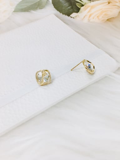 Gold Brass Cubic Zirconia Square Trend Stud Earring