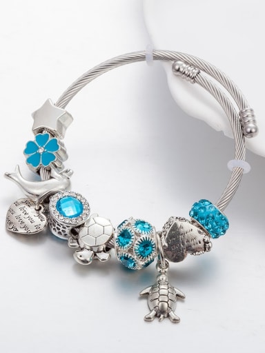 custom Copper Alloy Glass Stone Enamel Heart Vintage Charm Bracelet