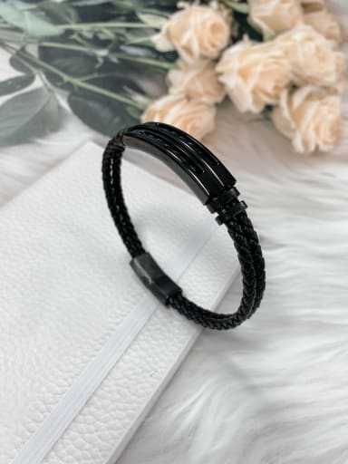 Black Stainless steel Leather Geometric Trend Bracelet