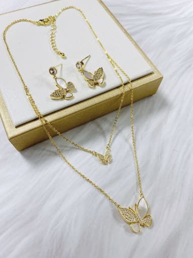 Dainty Butterfly Brass Shell Earring and Necklace Set