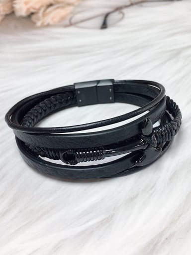 Black Stainless steel Leather Religious Trend Bracelet